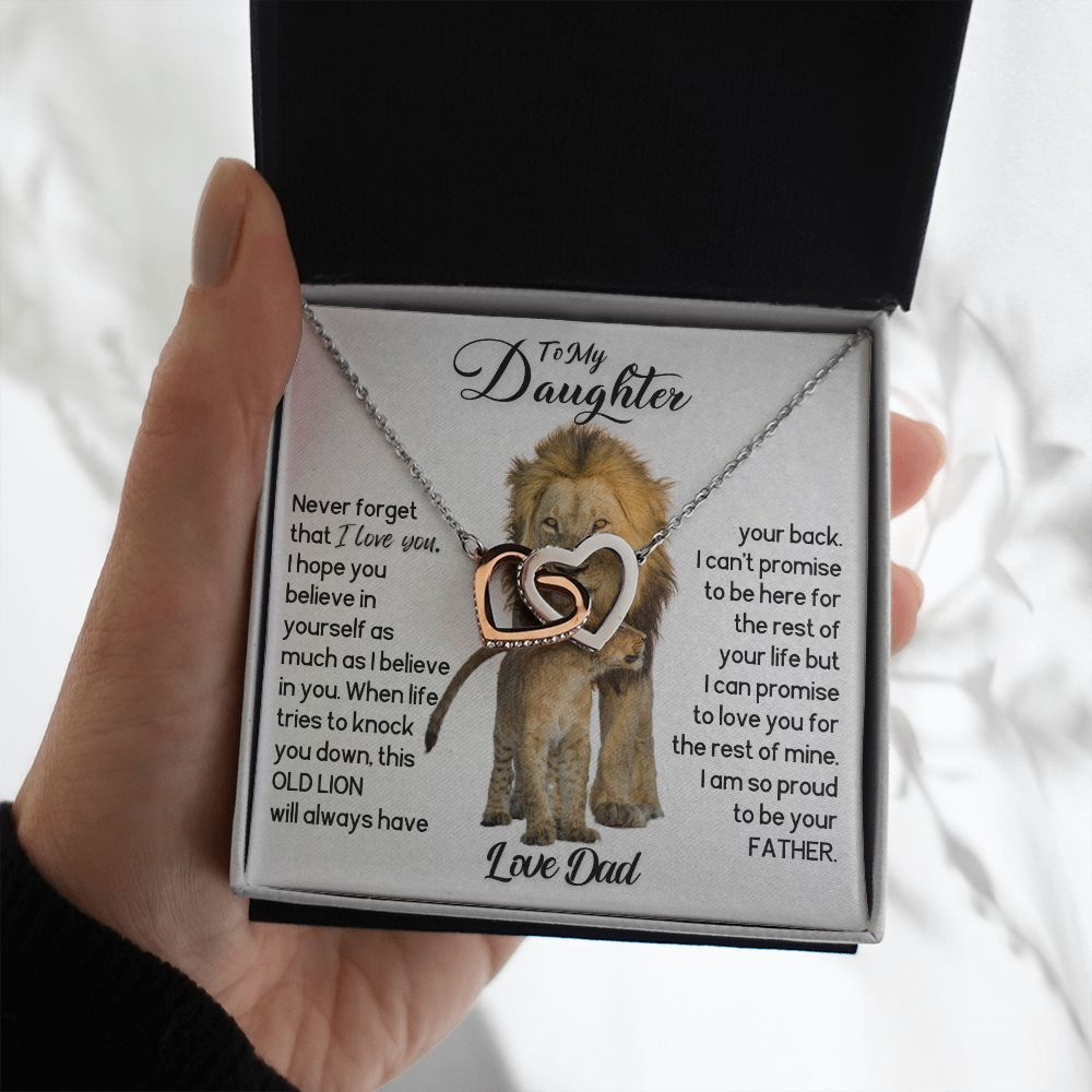To My Daughter Heart Necklace -This Old Lion Will Always Have Your Back