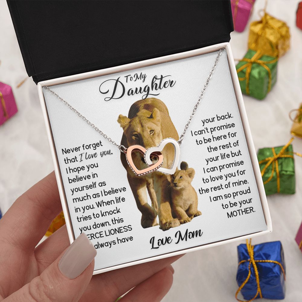 To My Daughter Hearts Necklace - This Fierce Lioness Will Always Have Your Back
