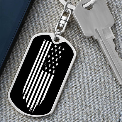 Patriotic Dog Tag with Swivel Keychain - Distressed Black American Flag
