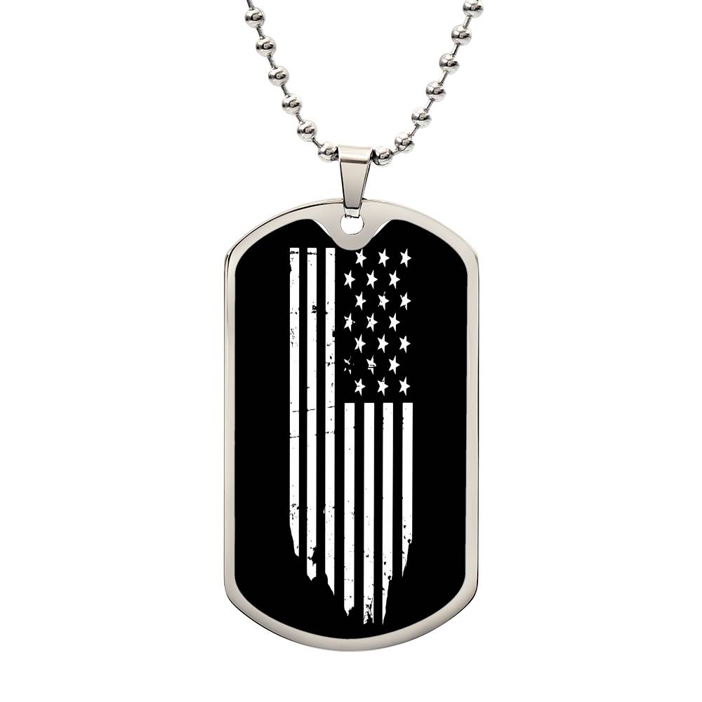 Patriotic Dog Tag Necklace Distressed Black American Flag