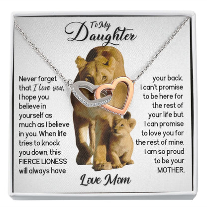 To My Daughter Hearts Necklace - This Fierce Lioness Will Always Have Your Back