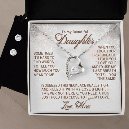 To My Daughter Necklace + CZ Earrings Set - First Breath