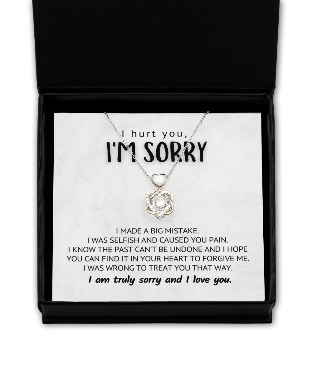 I made a big mistake - I Hurt You I'm Sorry Necklace .925 Sterling Silver Heart Knot